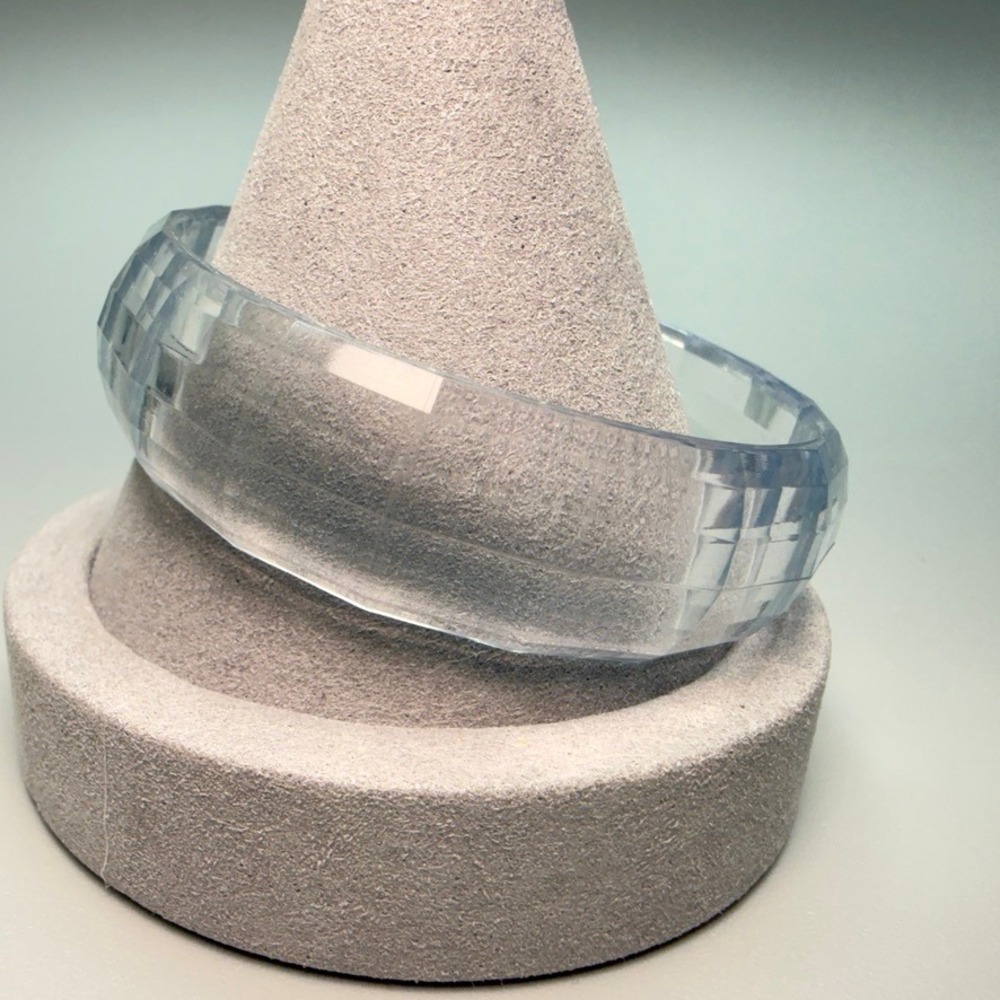 Vintage Lucite Clear Faceted Bangle Bracelet 8" Stackable Summer Casual Party